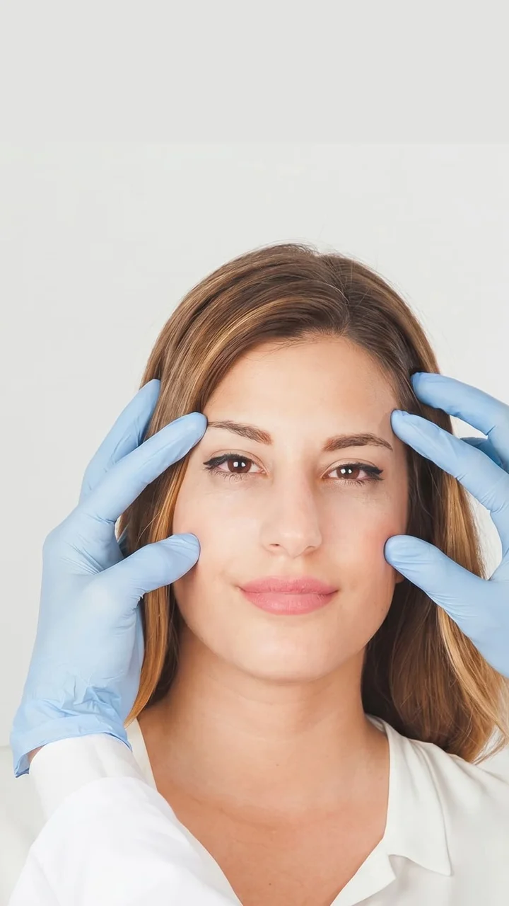 Procedimento estético facial — aplicação de regenerador com mãos enluvadas